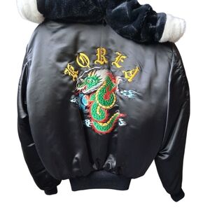 Black Bomber Jacket with Dragon Embroidery